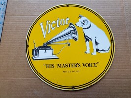  Vintage Victor Nipper the masters voice porcelain enamel Sign - $176.37