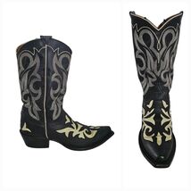 Johnny Ringo Snip Toe Cut Out Inlay Ornate Black/White Western Cowgirl B... - $89.10