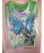 Womens Green Butterfly Floral Wearable Art Size L - $13.65 CAD