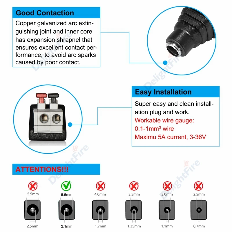 House Home 1/2pcs Female Male DC A ConAtors 5.5*2.1mm DC ConAtor Jack Power Adap - £20.09 GBP