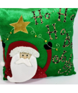 Ho Ho Ho Be Jolly Jingle Bell Santa Pillow Green W/Lepard Print 14&quot; x 14&quot; - £10.29 GBP