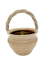Basket Pottery Studio Art with Twisted Handle Signed 5.5 Inches Tall 199... - £36.57 GBP