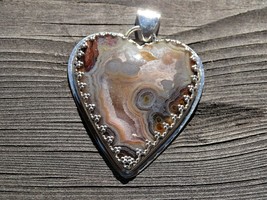 Gorgeous Handmade Turkish Agate Heart Pendant Set In Sterling Silver 41.5 X 35.1 - £108.50 GBP