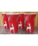 4 LIVING QUARTERS REINDEER Cup MUG Set RED WHITE TREES SNOWFLAKES - €17,07 EUR