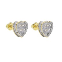 Iced Out Bling MiPave CZ 5A Cubic Zircoina Round Heart Shaped Screw Back Earring - £18.14 GBP