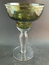 Hand Blown Artland Iris Sage Green Margarita Glasses Bubble Glass, 7.5&quot; Tall - £9.57 GBP