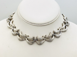 Vintage Monet Silver Tone Etched Link Choker Necklace - £23.19 GBP