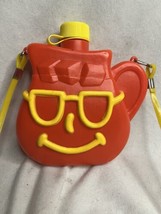 Vintage Red Kool-Aid Man Canteen with Shoulder Strap Red &amp; Yellow Plastic - £9.49 GBP