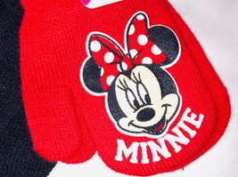 Childs Minnie Mouse Red and Black Mittens Set Of 2 Pairs Girls Disney Junior - £7.68 GBP