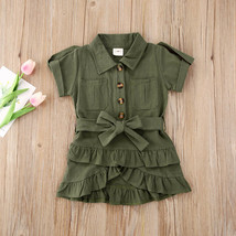 NEW Girls Green  Short Sleeve Ruffle Button Dress 2T 3T 4T 5T 6 - £5.36 GBP