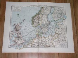 1896 Antique Map Of Baltic Sea North Sea Germany Poland Russia England Estonia - $27.47