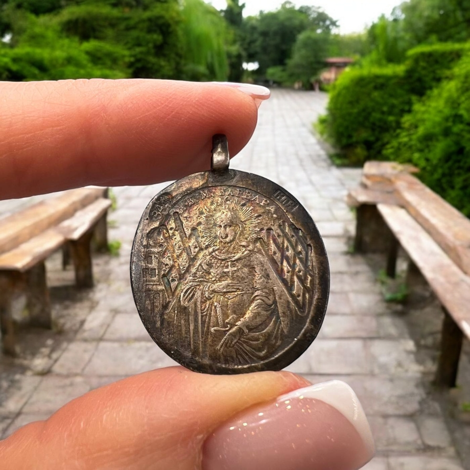 Jewelry Pendant Silver 84 Saint Barbara Marked Antique Imperial Christian - $111.14
