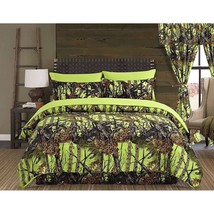 Cal King Lime Camo!!! 1 Pc Comforter Microfiber Woods Camouflage Blanket - £52.72 GBP