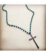 Turquoise Long Beaded Necklace with Antique Copper Cross - $511.31 MXN Turquoise Long Beaded Necklace with Antique Copper Cross - $511.31 MXN