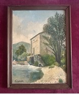 1980s French oil painting on canvas board Landscape. Farmhouse Watermill... - €306,13 EUR