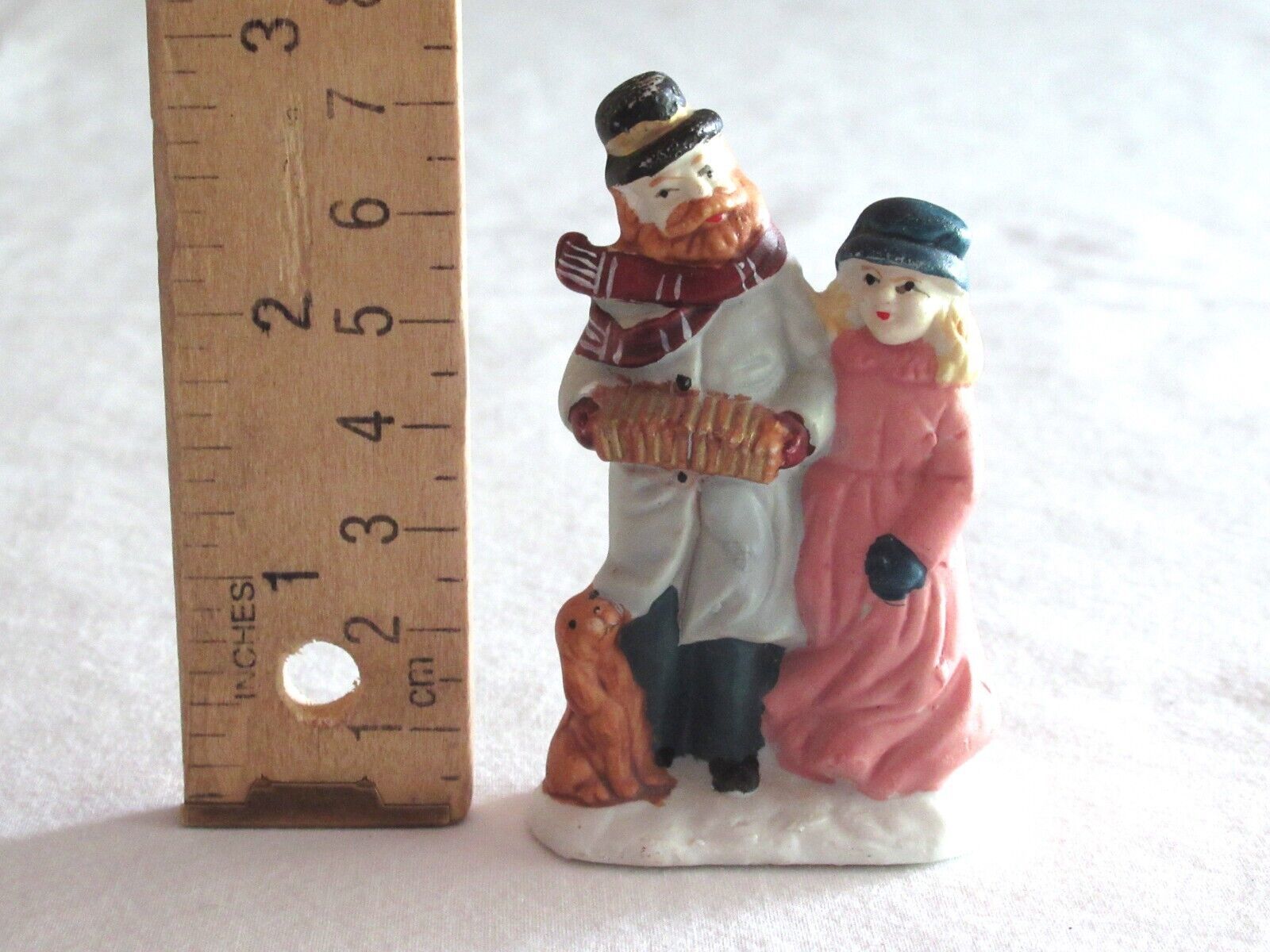 Primary image for Christmas Village Figurine Man Father Girl Daughter Dog Victorian Concertina 3"