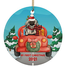 Funny Pekingese Dog Ride Car My First Christmas 2021 Pet Lover Circle Ornament - £15.75 GBP