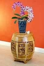 Wood Side Table Flower Stool Solid Wood Table Round Carving Asia China - €119,16 EUR