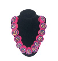 Swirl felted wool bead textile art necklace, statement hobo necklace, one of a k - £16.07 GBP