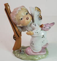 Angel Child Hunter Rifle Gun &amp; Pink Bird Figurine Hunting Vintage 1950s Rare - £428.28 GBP