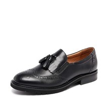 BeauToday Leather Loafers Women Calfskin Fringe Brogue Shoes Round Toe Slip-On S - £118.78 GBP