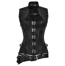 Corset steampunk steel frame c hook black leather jacket bolero corset - £72.10 GBP