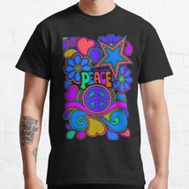  Peace And Love Flowers And Sta Black Men Classic T-Shirt - £13.15 GBP