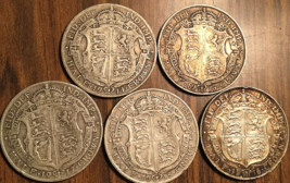 1914 1915 1916 1917 1918 Lot Of 5 Uk Gb Great Britain Silver Half Crown Coins - £99.70 GBP