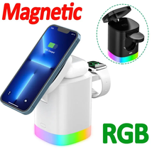 3 in 1 Magnetic Wireless Charger Stand RGB LED Phone Holder for Iphone  - £27.90 GBP