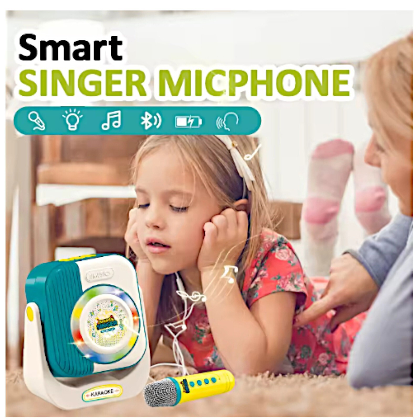 Smart Singer Karaoke Machine 2 Microphones Wireless BT Speaker Home Party Set Item image 6