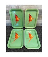 Jade Green Metal Serving Trays w/ Orange Parrot Bird - Lot of 4 - Vintag... - $27.08