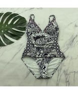 Tommy Bahama Womens One Piece Swimsuit Size 8 Navy Blue White Tropical F... - $44.66 CAD