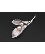 Authentic Vintage Mikimoto Sterling Silver Calla Lily Brooch with Cultur... - $200.00