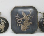 Antique Siam Niello Sterling Black Brooch and Earrings - $74.25