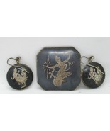 Antique Siam Niello Sterling Black Brooch and Earrings - $1,411.25 MXN