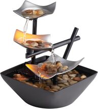 Tabletop Water Fountain 3 TIERS Silver Relaxing Serenity Home Office Spa... - $37.61