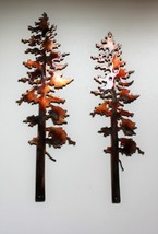Two Pine Trees Metal Wall Art Decor 10" & 12" - $21.83