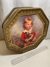 English Vintage Biscuit Cookie Tin Art Portrait 12” Dual Faces Gold/Black EUC - £34.81 GBP
