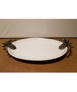 PIER 1 One White Oval Platter Serving Tray With Metal Elk Deer Stag Head... - £50.48 GBP
