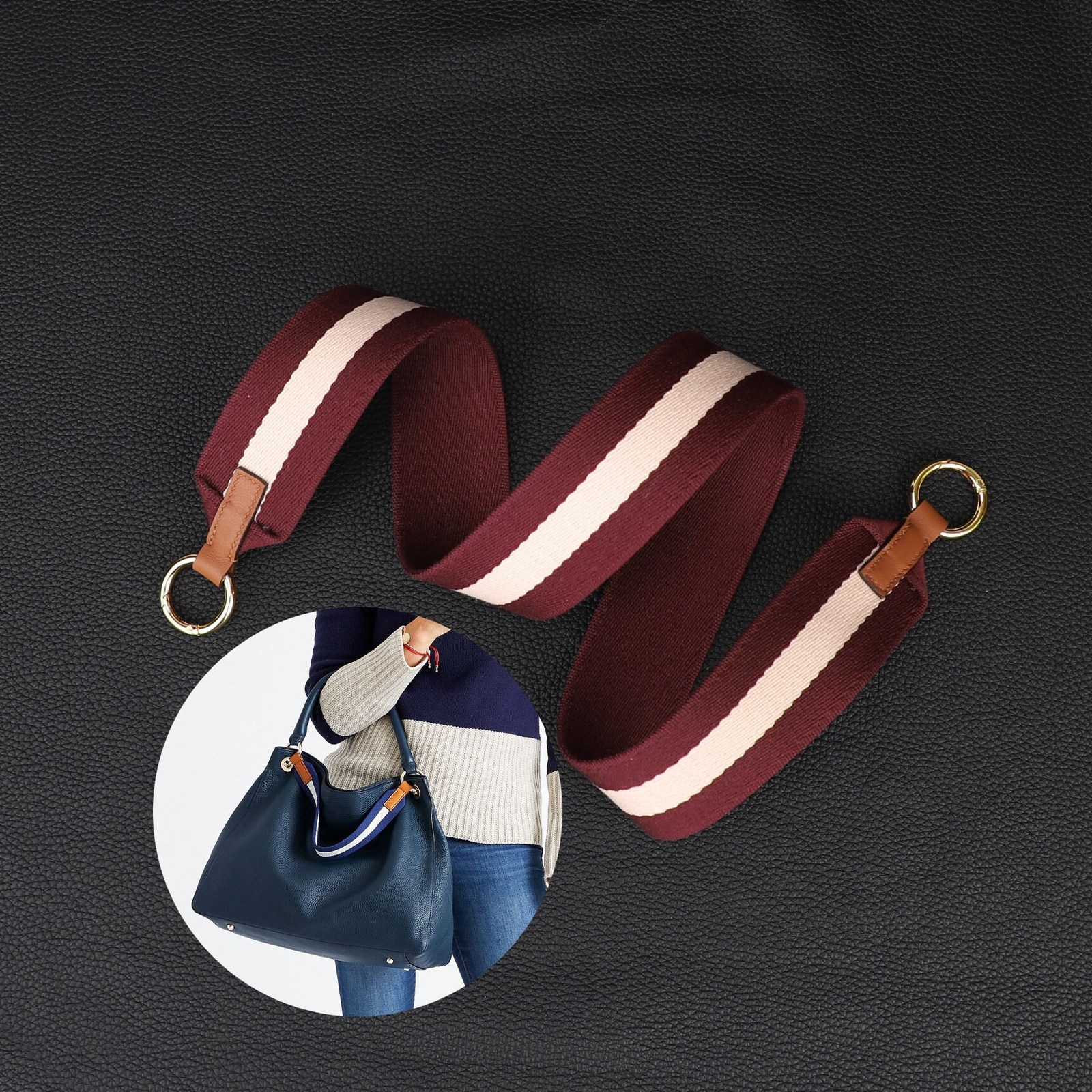 5cm wide Bag Handle Replacement Purse Straps with O-Rings Snaps Clip, Handmade G
