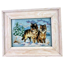 Needlepoint Picture of Wolves Snow Framed - £18.59 GBP