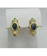 2.50Ct Emerald Ruby Sapphire Diamond Hoops Huggie Earrings 14K Yellow Go... - £80.27 GBP