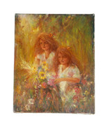 &quot;Sisters Picking Flowers&quot; By Anthony Sidoni 1997 Signed Oil on Canvas 10... - $1,610.77