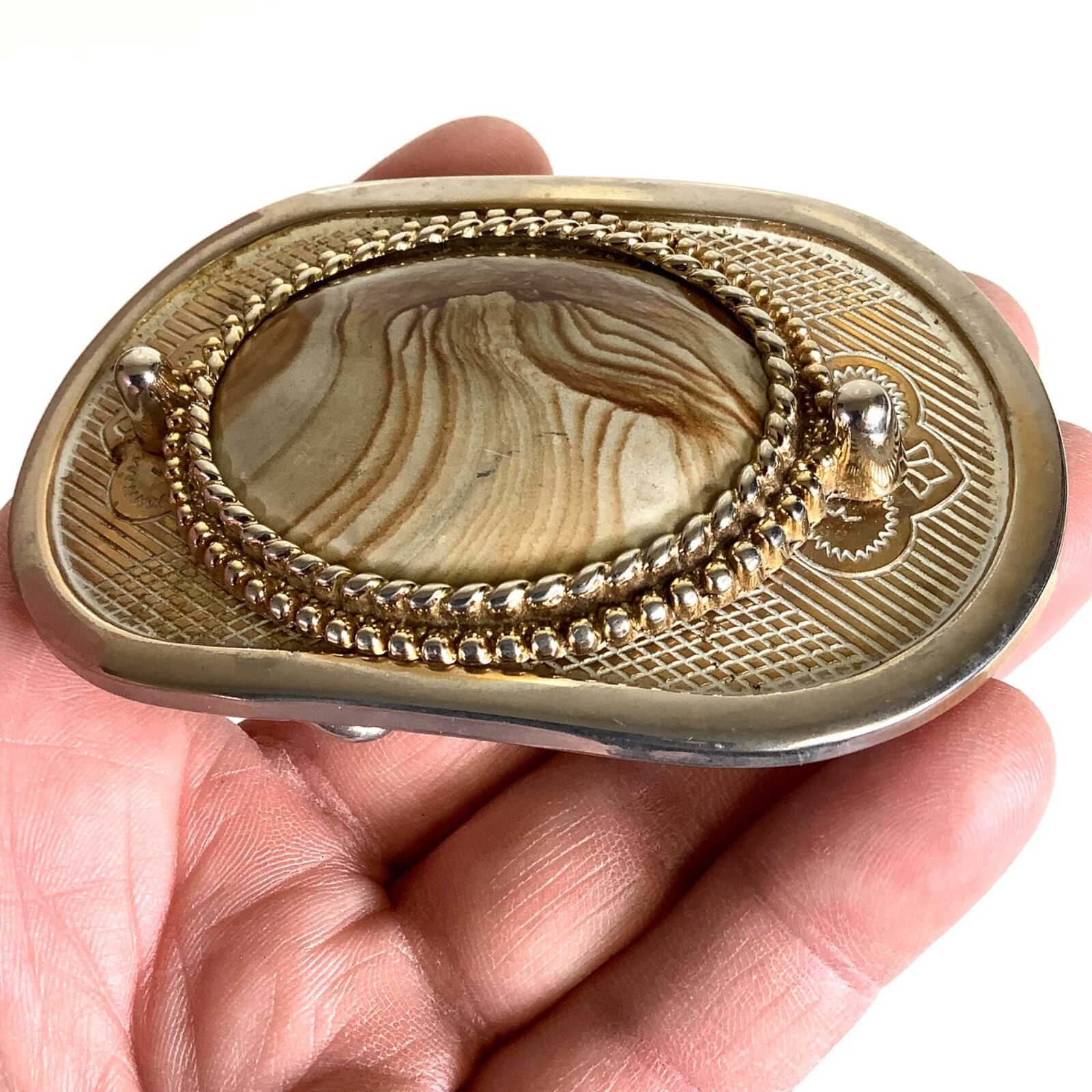 Western Belt Buckle Cowboy Cowgirl Gold/Silver Tone Cabochon Styled Stone - $9.00