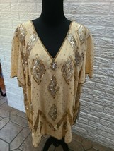 Romans Gold Beads Sequins gold silver formal  Wedding Party TOP sz 26w nwt - £37.69 GBP
