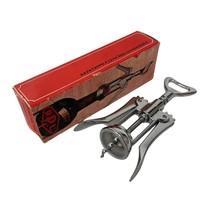 Double Lever Chrome Corkscrew With Cap Lifter Wine Bottle Opener Vintage... - £9.85 GBP