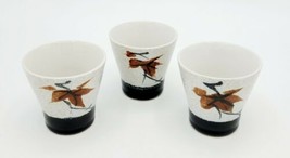 Set of 3 Textured Hand Painted Black &amp; Tan Ceramic Maple Leaf Ochoko Sake Cups - £11.96 GBP