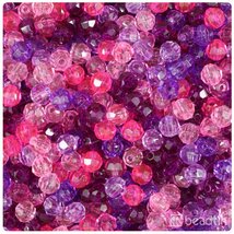 BeadTin Pink &amp; Purple Transparent Mix 6mm Faceted Round Plastic Craft Be... - $2.59