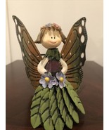 Girl with Butterfly Wings Smiling Flowers Votive Candle Holder Metal Pie... - £13.18 GBP