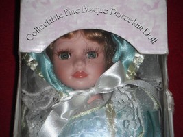 Collectible Fine Bisque Porcelain Doll Established in 1980 Green Eyes Ne... - $9.99